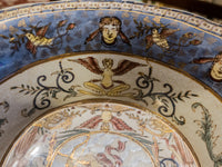 Vintage Hand Painted Bowl With Gold Base Cherubs 24 KT Gold Birds Women French Blue Jardiniere
