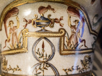 Vintage Hand Painted Bowl With Gold Base Cherubs 24 KT Gold Birds Women French Blue Jardiniere