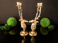 Vintage Brass Stag Candle Holders Pair