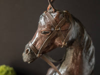 Vintage Leather Covered Horse Statue Sculpture Rearing Horse Tall 17" English Equestrian