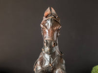 Vintage Leather Covered Horse Statue Sculpture Rearing Horse Tall 17" English Equestrian