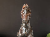 Vintage Leather Covered Horse Statue Sculpture Rearing Horse Tall 17" English Equestrian