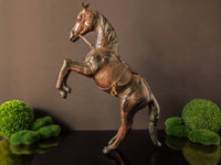 Vintage Leather Covered Horse Statue Sculpture Rearing Horse Tall 17" English Equestrian