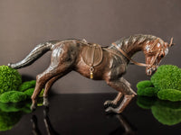 Vintage Leather Covered Horse Statue Sculpture Rearing Horse Tall 17" English Equestrian