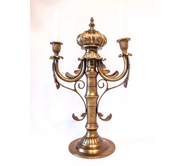 Vintage Bronze Brass Candle Holder Acanthus Leaves Unique Tall 16" 2 Arm