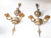 Large Neoclassical Candle Holder Sconce Pair Gilded Wall Decor