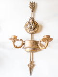 Large Neoclassical Candle Holder Sconce Pair Gilded Wall Decor