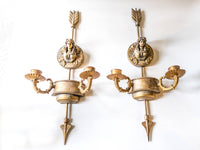 Large Neoclassical Candle Holder Sconce Pair Gilded Wall Decor
