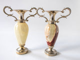 Vintage Miniature Marble Vase Pair Amphora Style Red And White Marble