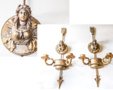 Large Neoclassical Candle Holder Sconce Pair Gilded Wall Decor