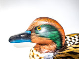 Vintage Hand Painted Green Winged Teal Drake Duck Decoy Wood Carved Sculpture