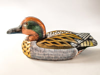 Vintage Hand Painted Green Winged Teal Drake Duck Decoy Wood Carved Sculpture