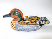 Vintage Hand Painted Green Winged Teal Drake Duck Decoy Wood Carved Sculpture