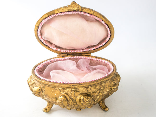 Antique Art Nouveau Jewel Box With Silk Lining Gold Ormolu