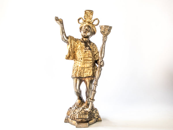 Vintage Bronze Blackamoor Sculpture Statue Candle Holder Doorstop