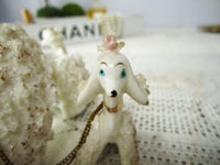 Spaghetti Poodle And Pup Figurines White 1950's 2 Piece Set