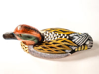 Vintage Hand Painted Green Winged Teal Drake Duck Decoy Wood Carved Sculpture