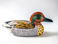 Vintage Hand Painted Green Winged Teal Drake Duck Decoy Wood Carved Sculpture