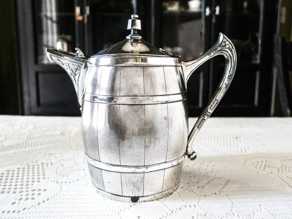 Antique Silver Plate Ice Water Pitcher Reed And Barton Barrel Shaped 1867
