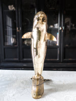 Vintage Tall Brass Dolphin Sculpture Statue 18" Chinoiserie Door Stop