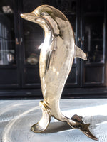 Vintage Tall Brass Dolphin Sculpture Statue 18" Chinoiserie Door Stop