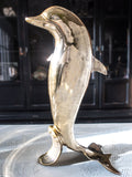 Vintage Tall Brass Dolphin Sculpture Statue 18" Chinoiserie Door Stop