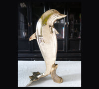 Vintage Tall Brass Dolphin Sculpture Statue 18" Chinoiserie Door Stop