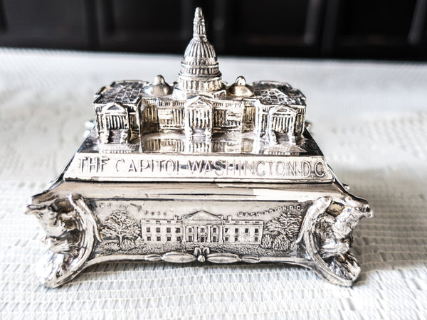 Antique Silverplate Trinket Box With Silk Lining