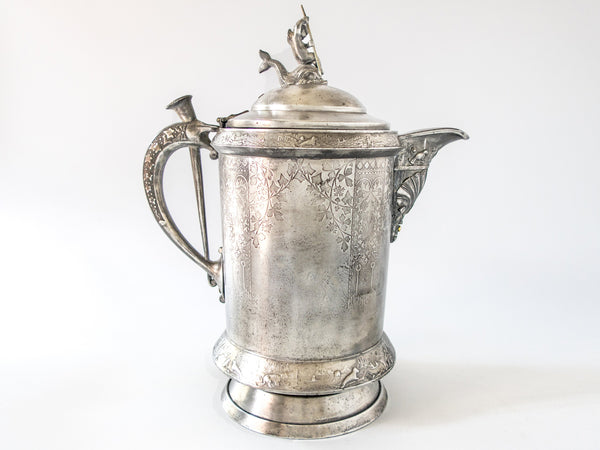 Antique Silver Plate Ice Water Pitcher Insulated Figural Cherub Boy On Dolphin