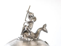 Antique Silver Plate Ice Water Pitcher Insulated Figural Cherub Boy On Dolphin