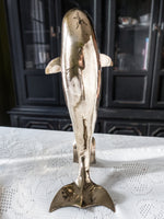 Vintage Tall Brass Dolphin Sculpture Statue 18" Chinoiserie Door Stop