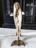 Vintage Tall Brass Dolphin Sculpture Statue 18" Chinoiserie Door Stop