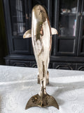 Vintage Tall Brass Dolphin Sculpture Statue 18" Chinoiserie Door Stop