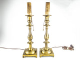 Antique Pair Brass Candlestick Lamps Hubbell Socket Pull Chain BOTH WORK