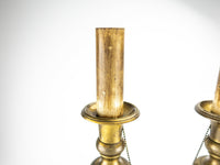 Antique Pair Brass Candlestick Lamps Hubbell Socket Pull Chain BOTH WORK
