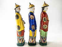 Vintage Set Of 3 Asian Men Statues Qing Dynasty Emperors Hand 14" Painted Porcelain Chinoiserie