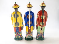 Vintage Set Of 3 Asian Men Statues Qing Dynasty Emperors Hand 14" Painted Porcelain Chinoiserie