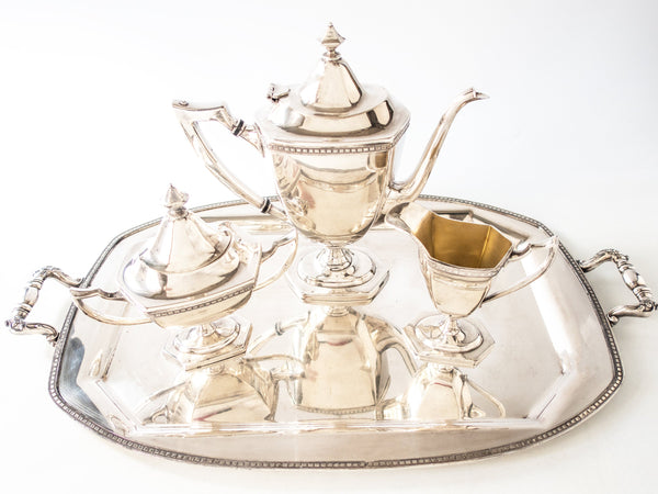 Antique Silverplate Tea Set With Tray Art Deco Style