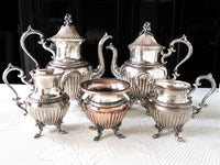 Vintage Silver Plate Tea Service Set Berry Finial Silver On Copper Goldfeder Silver Co
