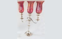 Antique Victorian Cranberry Glass Candle Shades Hurricane Lamp Silverplate Bases