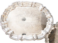 Vintage Silver Plate Serving Trays Set Of 2 Chippendale Scalloped Edge