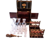 Antique French Tantalus Box With Baccarat Crystal Cordial Decanter Set Gilt Bronze