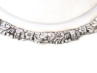 Vintage Silver Plate Serving Tray Salver Floral Rim Lion Feet Ornate