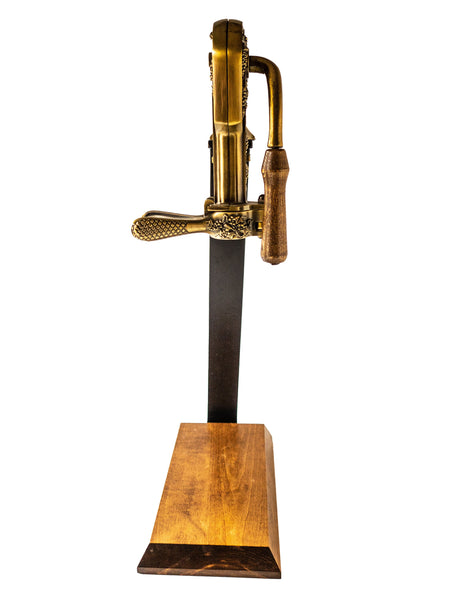 Vintage Estate Wine Opener With Stand Brass Finish Oak Wood