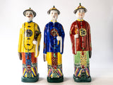 Vintage Set Of 3 Asian Men Statues Qing Dynasty Emperors Hand 14" Painted Porcelain Chinoiserie