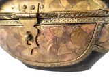 Folk Art Hand Carved Swan Bird Trinket Box Brass And Copper Embellished