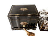 Antique French Tantalus Box With Baccarat Crystal Cordial Decanter Set Gilt Bronze