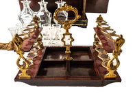 Antique French Tantalus Box With Baccarat Crystal Cordial Decanter Set Gilt Bronze