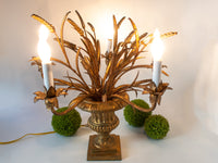 Italian Tole Gilt Candelabra Girandole Table Lamp Gold Leaf Gilded Light