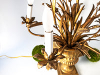 Italian Tole Gilt Candelabra Girandole Table Lamp Gold Leaf Gilded Light